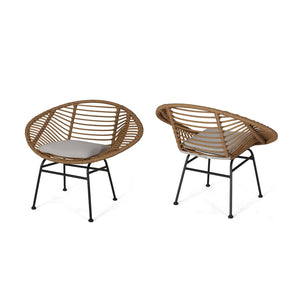 English Elm Engle Outdoor Wicker Lounge Chair Set with Cushions Powder Coated Steel Frame 65039.00LBRN