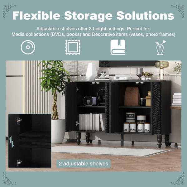 English Elm Vibe 47.2'' Stylish Modern Tv Stand With Solid Wood Legs, Spacious Storage & Anti-Tip Safety Design N724P233372B-GIGA