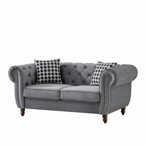 English Elm 65"chesterfield Velvet Tufted Sofa with Nailhead Trim Mid Century Two Seat Couch Grey W3373S00062