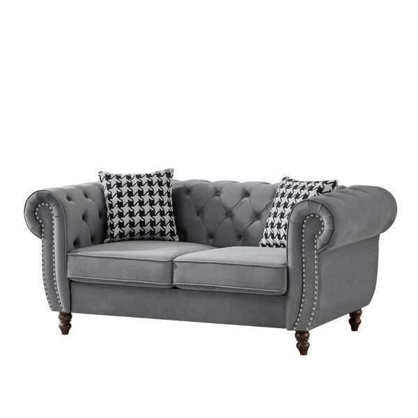 English Elm 65"chesterfield Velvet Tufted Sofa with Nailhead Trim Mid Century Two Seat Couch Grey W3373S00062