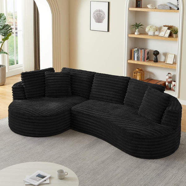 English Elm Modern Curved Sectional Sofa Tufted Corduroy L Shape for Living Room Apartment Black W2339S00165