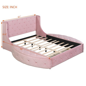 English Elm Upholstered Queen Platform Bed Velvet Wingback Frame with Storage Drawer and Side Stools Pink LP200815AAH