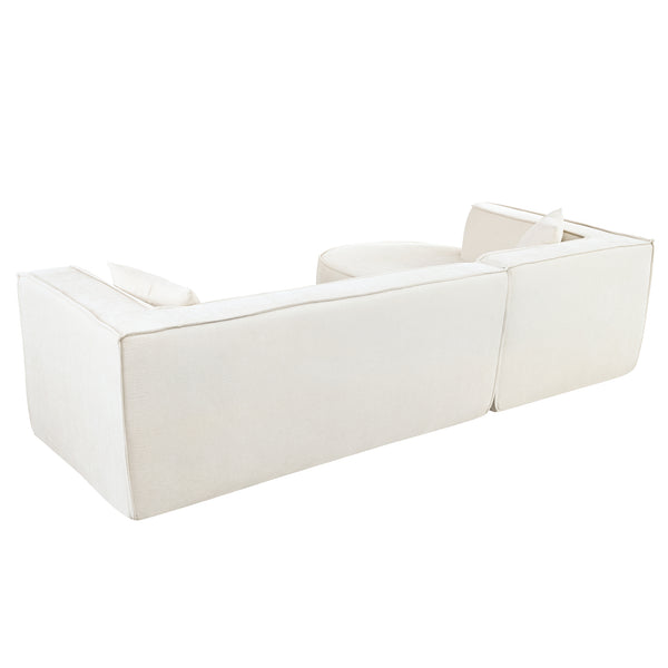 English Elm U_Style Modern Sectional Sofa with Curved Design, Luxurious Chenille Upholstery, Foam+Pocket Spring Comfort Beige WY000417AAA