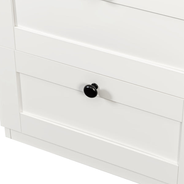 English Elm 2-in-1 Wood Coat Rack Nightstand with Drawer & Hooks — Freestanding Bedroom Entryway Organizer W331P280719