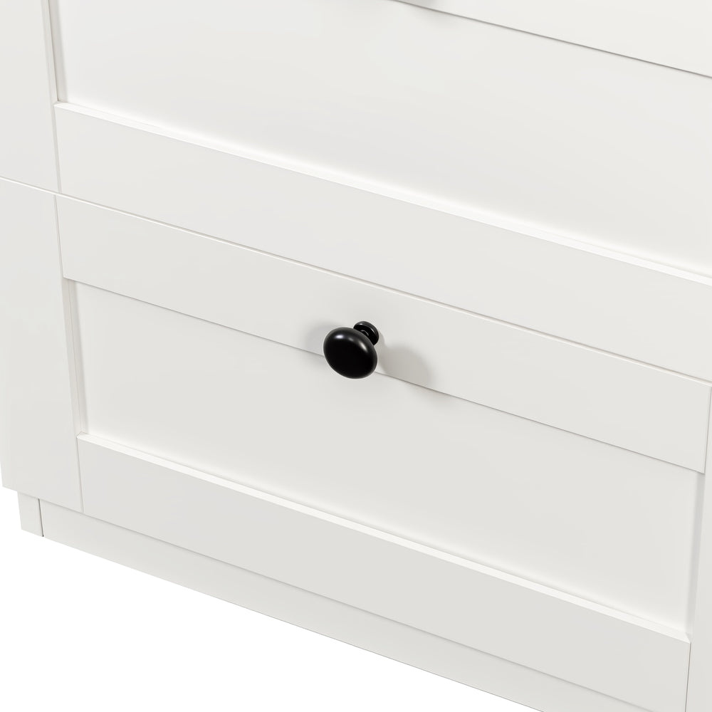 English Elm 2-in-1 Wood Coat Rack Nightstand with Drawer & Hooks — Space-Saving Freestanding Storage for Bedroom and Entryway W331P280719