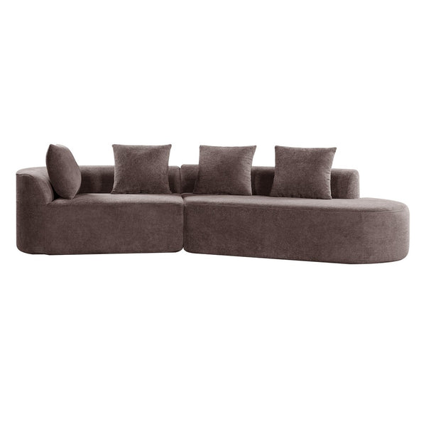English Elm 116" Curved Sectional Sofa Pearl Fabric Chaise Frameless Sponge Contemporary Living Room Brown N767P388359B