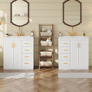 English Elm 60'' Bathroom Vanity Set With Soft-Close Drawers, Elegant Ceramic Sink & Ample Storage Space N710SS00002K
