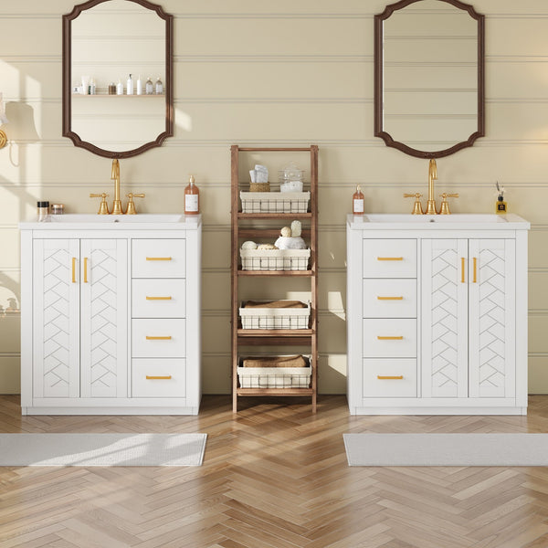 English Elm 60'' Bathroom Vanity Set With Soft-Close Drawers, Elegant Ceramic Sink & Ample Storage Space N710SS00002K