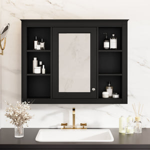 English Elm 35'' Modern Wall-Mounted Medicine Cabinet With Mirror, 6 Shelves & Towels Rod For Effortless Storage N710P236930B