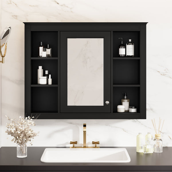 English Elm 35'' Modern Wall-Mounted Medicine Cabinet With Mirror, 6 Shelves & Towels Rod For Effortless Storage N710P236930B