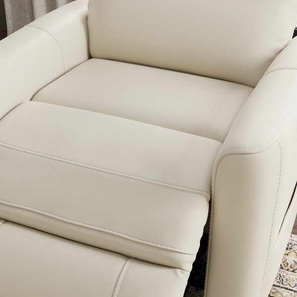 English Elm Faux Power Lift Chair with Premium Faux Leather, USB Charging, Side Pockets & Quiet Motor Recline Off White B339P409531