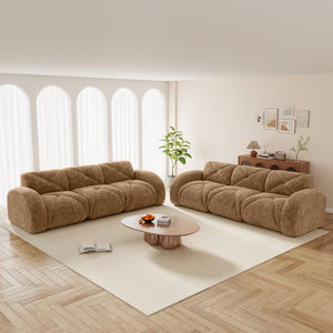 English Elm 2 Piece Velvet Sofa Set Tufted 6 Seat Modular Living Room Seating with Deep Cushions Camel W714S01846