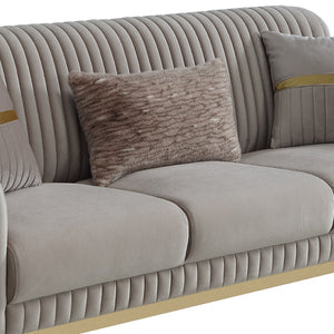 English Elm Antigua Glam Contemporary Sofa with Gold Tone Arms and Plush Foam Seat Cushions Taupe+Gold B009P417479