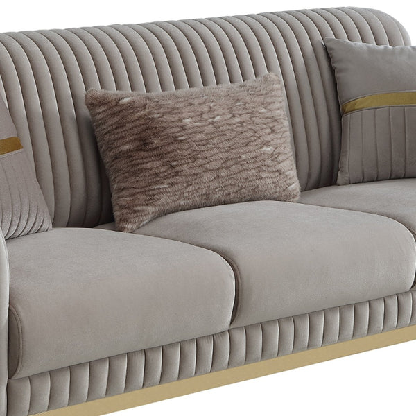 English Elm Antigua Glam Contemporary Sofa with Gold Tone Arms and Plush Foam Seat Cushions Taupe+Gold B009P417479
