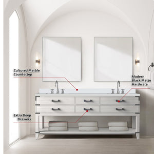 English Elm White Oak Double Bath Vanity - 80" W X 22" D, Cultured Marble Top & Chrome Faucet Set With Mirrors! B2731S01910-GIGA