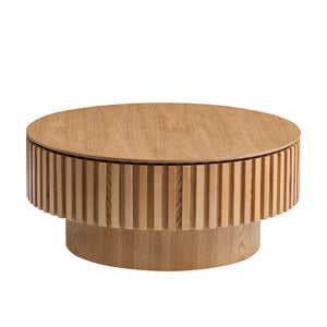 English Elm 31.49'' Round Coffee Table with Hidden Storage, Space-Saving Modern Pedestal Design for Apartments Natural Ash W876P365234