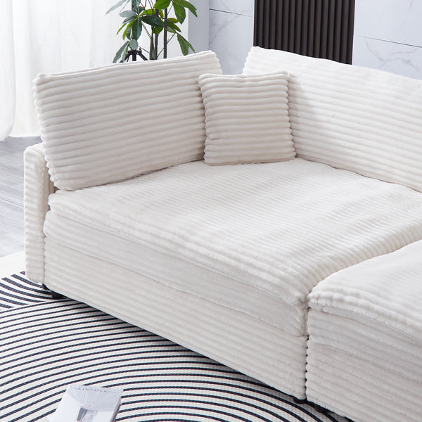 English Elm The 112-inch Corduroy Sofa in Beige with Two Pillows, Solid Wood Frame, S-Spring Comfort for 4-seat Living Room W3371S00006