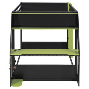 English Elm Full-size Gaming Loft Bed with Integrated Rgb Desk Usb Ports and Esports Frame Green LT000239AAG