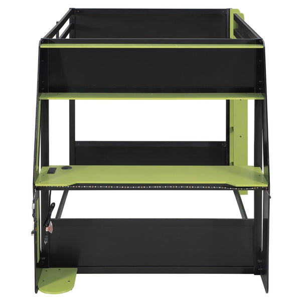 English Elm Full-size Gaming Loft Bed with Integrated Rgb Desk Usb Ports and Esports Frame Green LT000239AAG