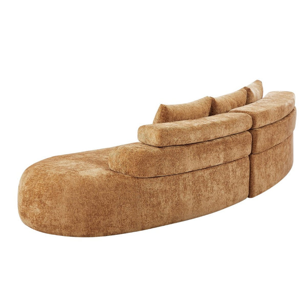 English Elm 122" Curved Modular Sectional Sofa Cloud Fill Polyester Upholstered Living Room Seating Pumpkin Yellow N771P396326C_N771P396327C