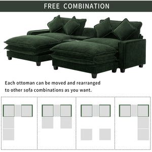 English Elm 111" Sectional Sofa Chenille Upholstered with Removable Ottoman, USB Ports, Cup Holders & Storage Box Green N719S001480F