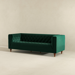 English Elm Ashcroft Furniture - Evelyn Mid Century Modern Dark Green Velvet Luxury Chesterfield Sofa