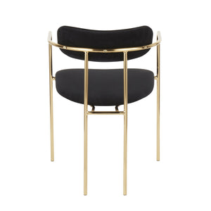 English Elm Demi Velvet Dining Chair with Gold Metal Frame — Glam Open-Back Design, Cushioned Seat & Arms (Set) Black B202P223490