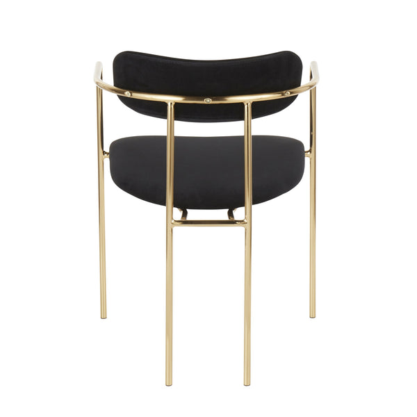 English Elm Demi Velvet Dining Chair with Gold Metal Frame — Glam Open-Back Design, Cushioned Seat & Arms (Set) Black B202P223490