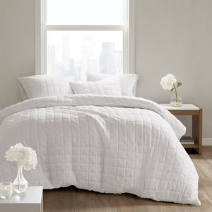 N Natori Cocoon Casual 3 Piece Quilt Top Comforter Mini Set NS10-3653 White