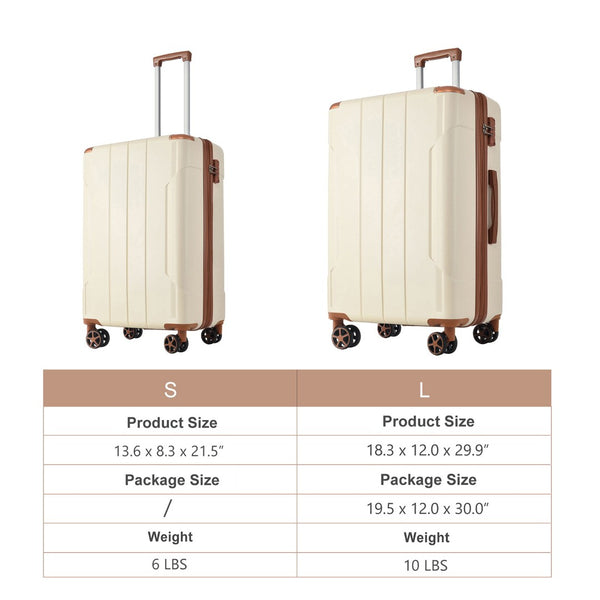 English Elm Hardshell Abs 2 Piece Luggage Set with Tsa Lock Spinner Wheels Carry on Travel Brown White N730P306666O
