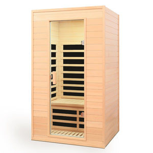 English Elm Hemlock Wood Two Person Far Infrared Indoor Sauna with Bluetooth and Led Lighting W632S00016