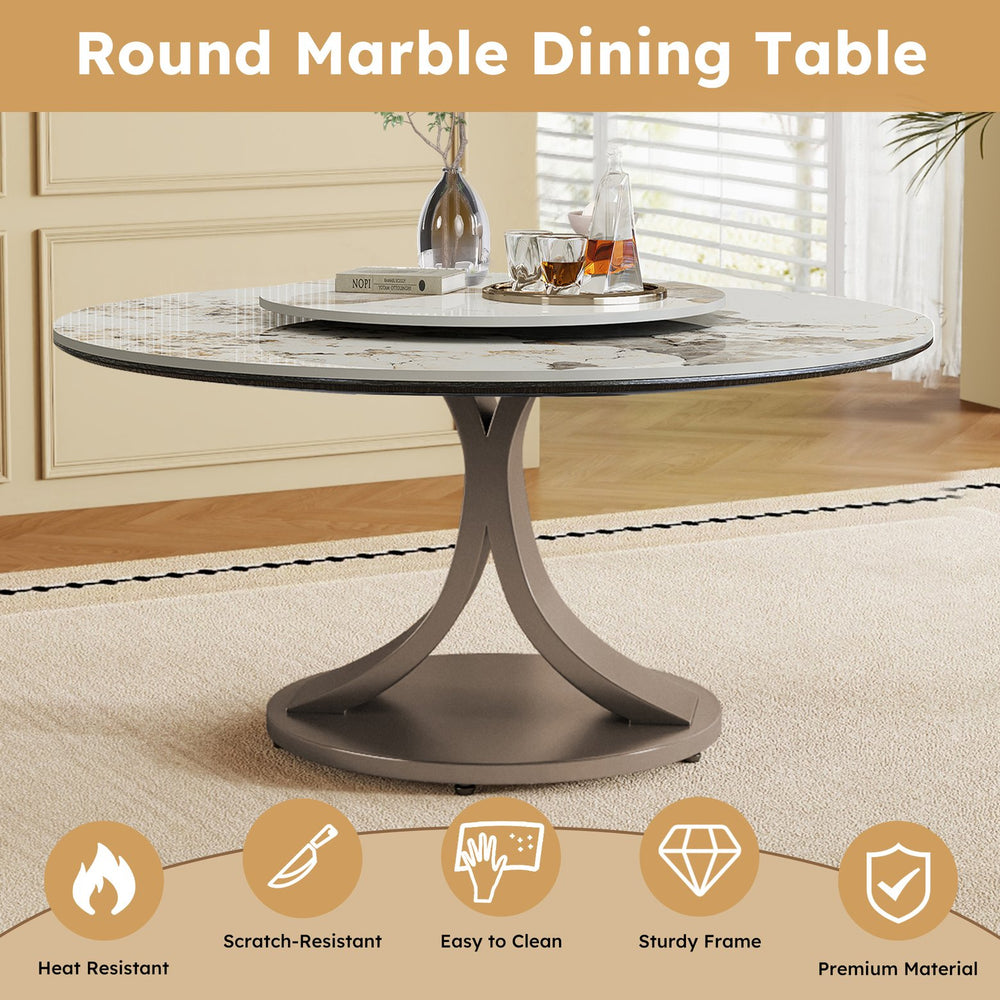 English Elm 59" Round Dining Table With 360° Lazy Susan - Durable Sintered Stone Top, Heat & Scratch Resistant! W2699S00053