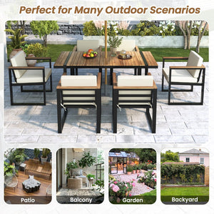 English Elm 7 Piece Outdoor Dining Set with Acacia Wood & Steel Frame, Water-Resistant Cushions, Umbrella Hole Beige N719Z000140A