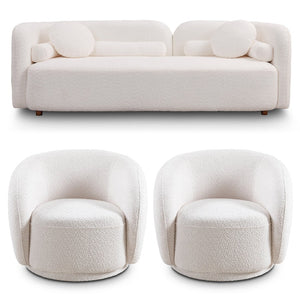 English Elm C32508, Japandi Boucle Three Seat Cloud Sofa Low Profile Deep Cushion Living Room W2664S00069