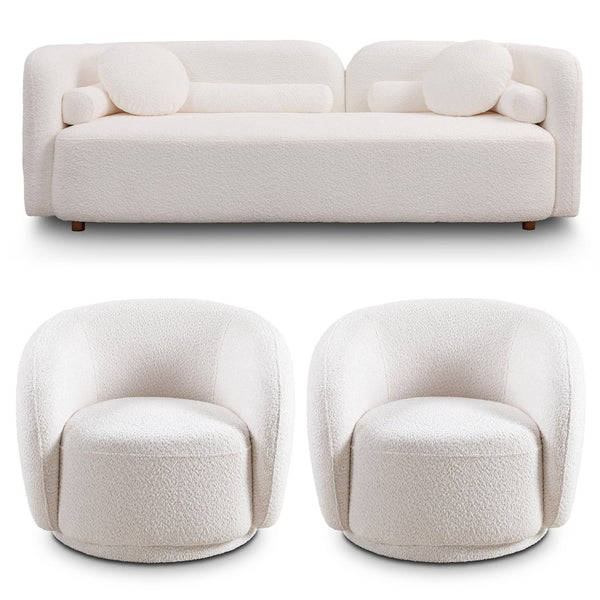 English Elm C32508, Japandi Boucle Three Seat Cloud Sofa Low Profile Deep Cushion Living Room W2664S00069