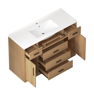 English Elm 48"dark Brown Vanity with 6 Drawers and Soft Close Doors for a Spa Bathroom Light Oak W3133S00026