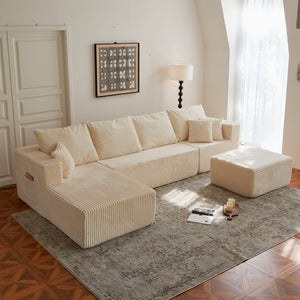 English Elm 133.86" Modular Cloud Sectional Corded Fabric U Shaped Sofa with Ottoman No Assembly W668S00010