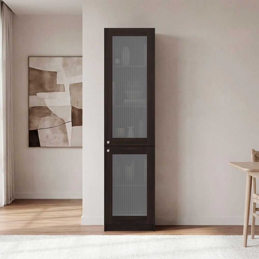 English Elm Butte Tall Two-tone Oak Bookcase with Concealed Doors and Open Shelves for Home Office B097P480471
