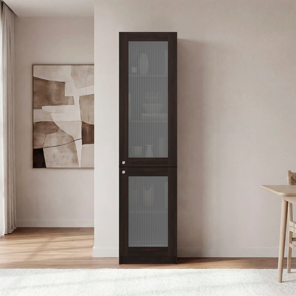 English Elm Butte Tall Two-tone Oak Bookcase with Concealed Doors and Open Shelves for Home Office B097P480471