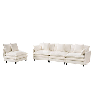 English Elm 140.9-inch U-shaped Modular Sectional Sofa with Ottomans Chenille Cloud Cushions Beige W288S00029