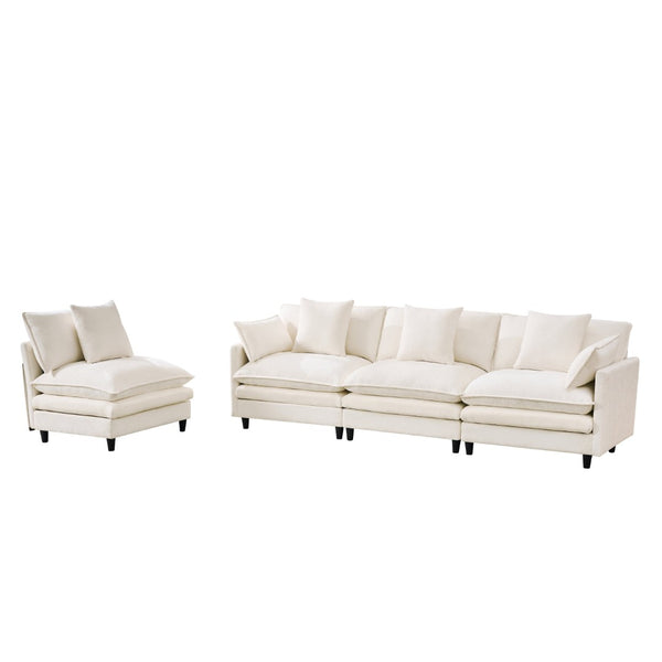 English Elm 140.9-inch U-shaped Modular Sectional Sofa with Ottomans Chenille Cloud Cushions Beige W288S00029