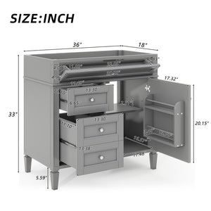 English Elm 36'' Modern Bathroom Vanity Cabinet With 2 Drawers, Tip-Out Storage, Solid Wood Frame & More! N710P256582E