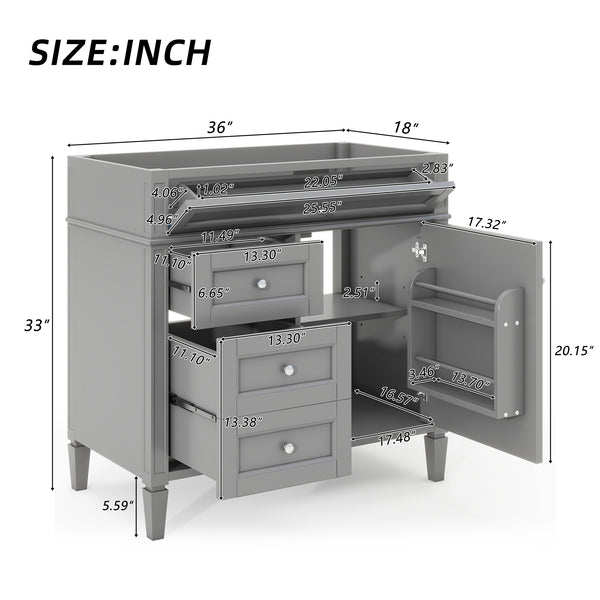 English Elm 36'' Modern Bathroom Vanity Cabinet With 2 Drawers, Tip-Out Storage, Solid Wood Frame & More! N710P256582E