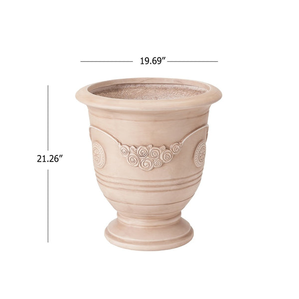 English Elm Mgo Handcrafted Urn Planter Classical Garden Accent Weathered Fiberglass Composite Outdoor Beige N772P411998B