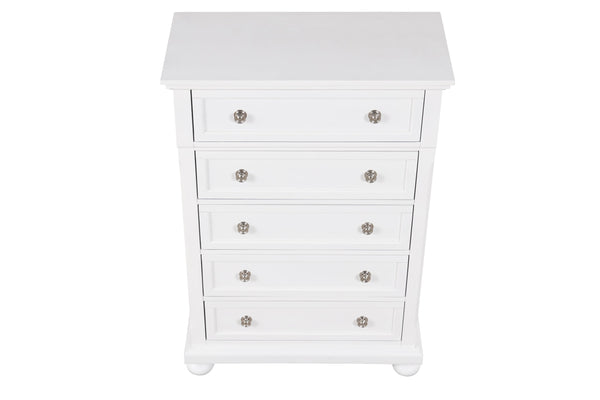 English Elm Meade Contemporary 5-Drawer Chest with Felt-Lined Top, Dovetail Construction & Wood Feet for Style White 39.5 L x 53 W x 20.5 H B078P301541