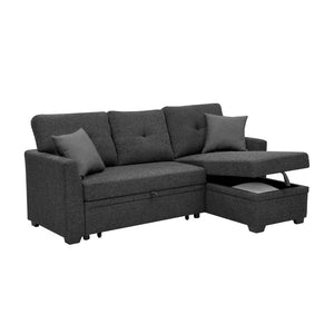 English Elm 76.5" Chenille Tufted Sectional Sleeper Sofa with Reversible Chaise and Hidden Storage B2748S00004