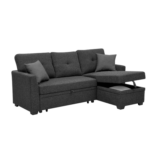 English Elm 76.5" Chenille Tufted Sectional Sleeper Sofa with Reversible Chaise and Hidden Storage B2748S00004