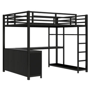 English Elm Metal Loft Bed With Integrated Desk, Storage Shelves & Wardrobe – Space-Saving Solution For All Ages W1580S00117