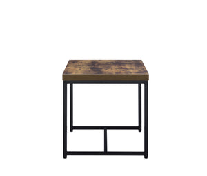 English Elm Bob Weathered Oak End Table with Black Metal Sled Base, 22"x19" Composite Wood Top, Industrial Chic B2726P244961