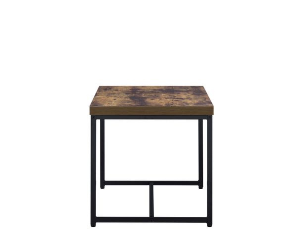 English Elm Bob Weathered Oak End Table with Black Metal Sled Base, 22"x19" Composite Wood Top, Industrial Chic B2726P244961